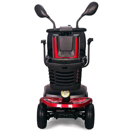 Vista frontal del scooter eléctrico para personas mayores Mate Pro con suspensión trasera para una mayor seguridad durante el uso dortomedical
