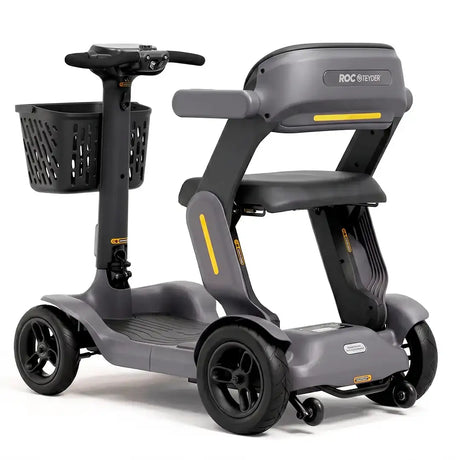 Vista trasera del scooter eléctrico plegable con cesta delantera de 20 litros de capacidad dortomedical