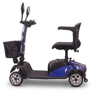Vista lateral del scooter eléctrico con mástil plegable sin necesidad de herramientas para facilitar su transporte dortomedical