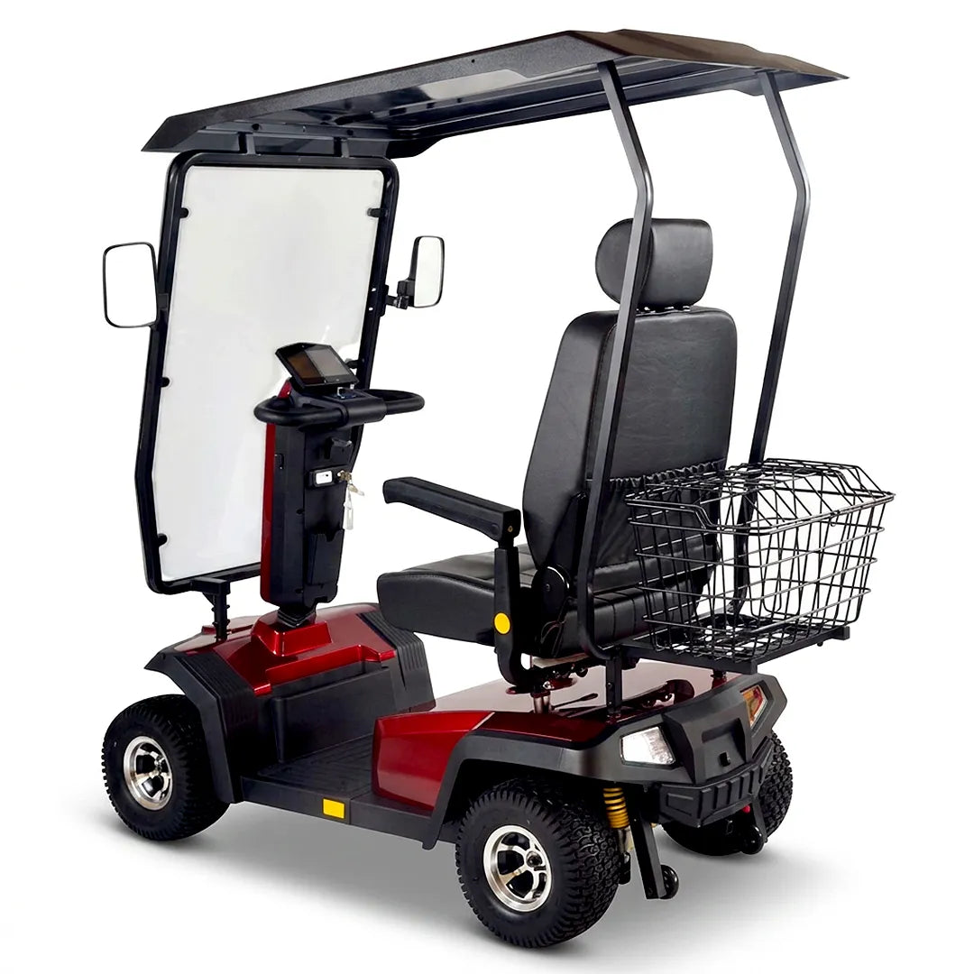 Vista trasera del scooter eléctrico todoterreno con soporte para el móvil que mejora la comodidad durante la conducción dortomedical