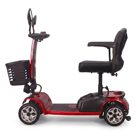 Vista lateral del scooter de movilidad con luz led delantera para una mayor seguridad en entornos con poca luz dortomedical