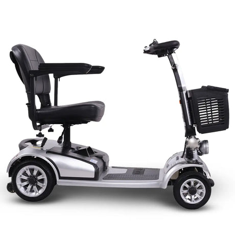 Vista lateral derecho del scooter para mayores con mástil plegable y asiento extraíble para un almacenaje sencillo en casa dortomedical