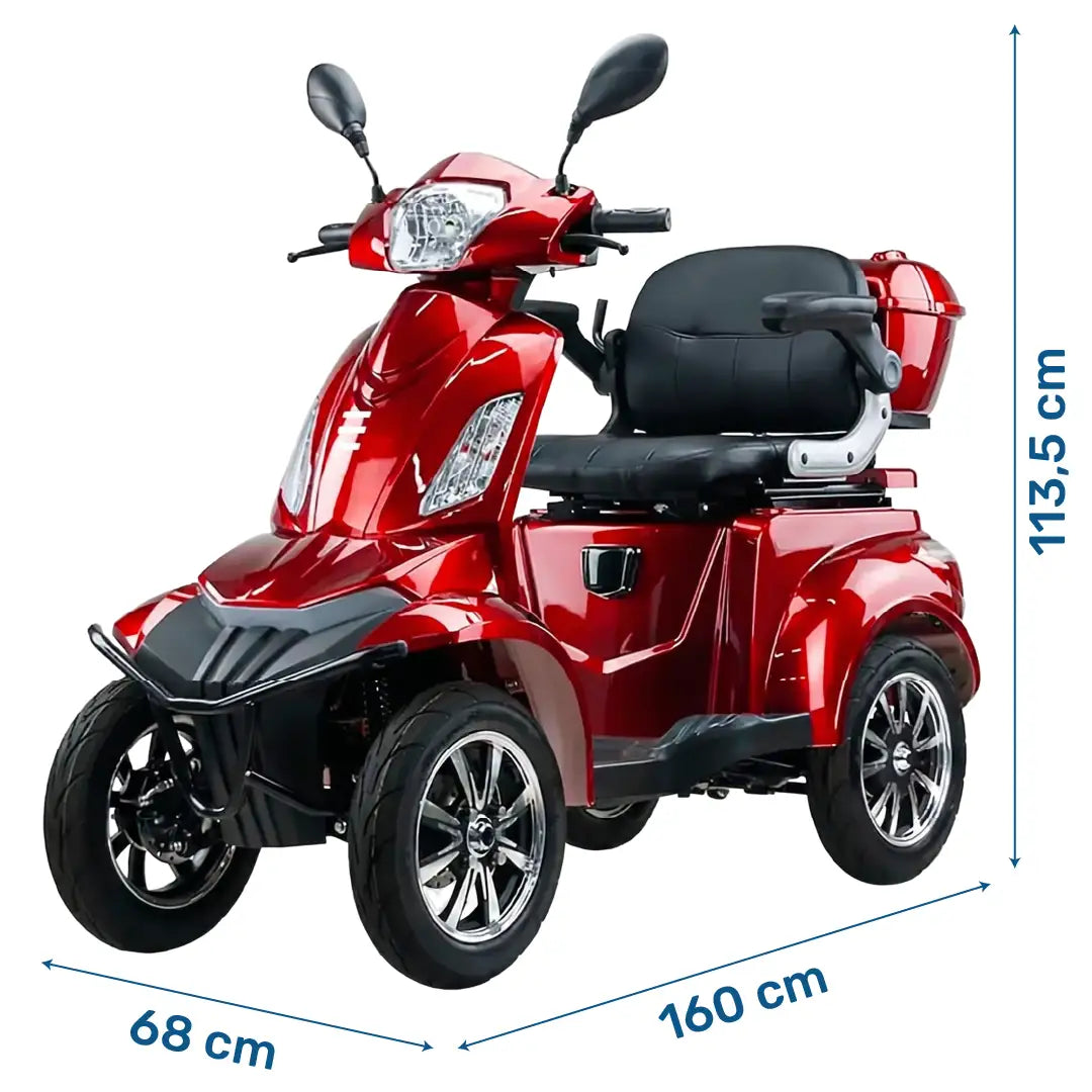 Medidas del scooter eléctrico con equipamiento completo con claxon y espejos retrovisores para evitar accidentes en zonas urbanas dortomedical
