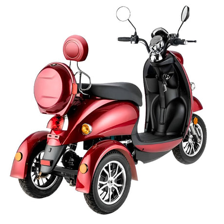 Scooter retro equipado con baúl trasero y respaldo para almacenar objetos personales de Dortomedical