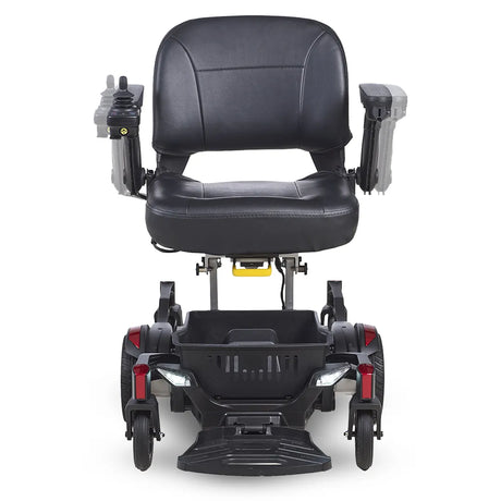 Vista frontal de la silla eléctrica fabricada en material resistente y seguro que soporta hasta 130 kg de peso de usuario dortomedical