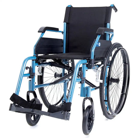 Silla de ruedas autopropulsable de aluminio con estructura de cruceta única y ruedas traseras autopropulsables para mayor autonomía y fácil transporte dortomedical