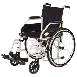 Silla de ruedas autopropulsable plegable en acero con sistema de extracción rápida de ruedas grandes (quick release) y diseño compacto para almacenaje dortomedical