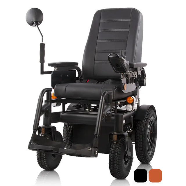Silla de ruedas eléctrica CALABRIA 4 con respaldo alto ergonómico, estructura de aluminio y joystick programable para una conducción cómoda y estable dortomedical