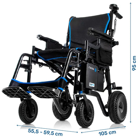Medidas de la silla de ruedas eléctrica Itrion con atonomía hasta 40 km según modelo dortomedical