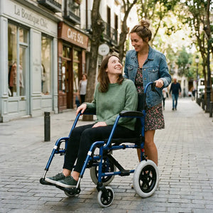 Silla de ruedas con paletas de reposapiés regulables en ángulo para una postura óptima dortomedical