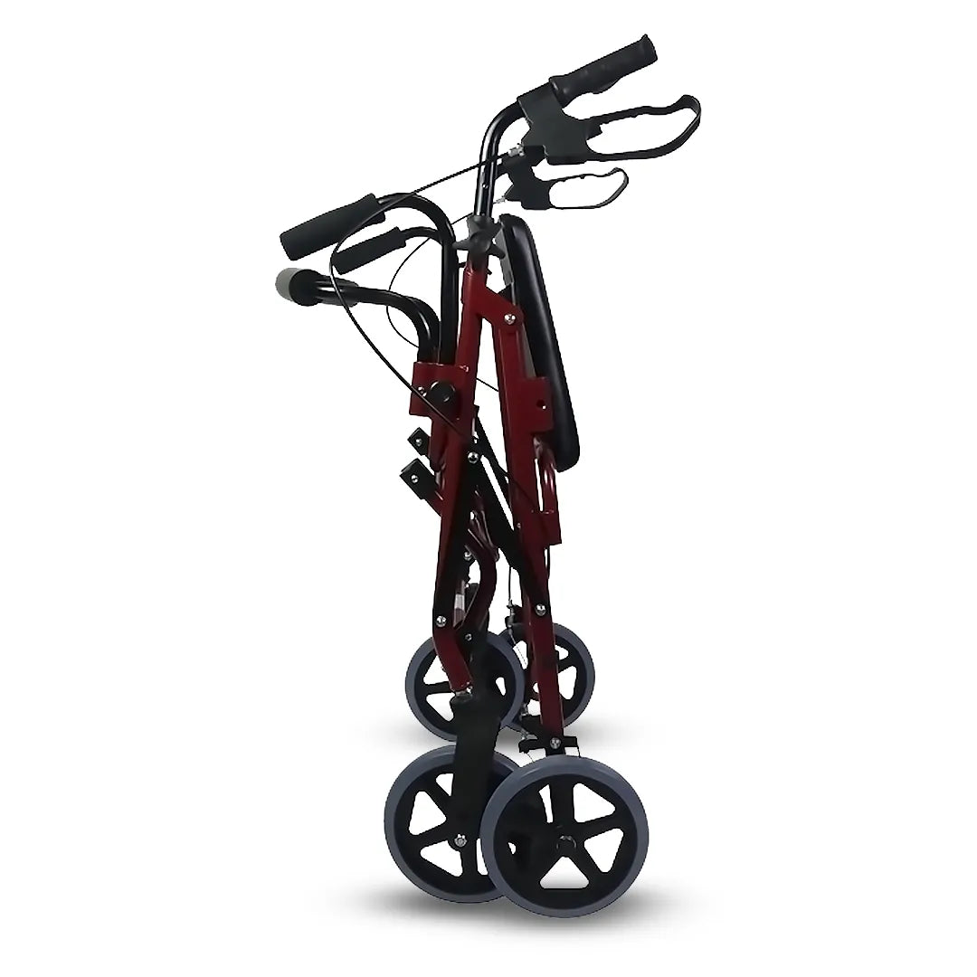 Vista plegada de la Silla de ruedas de transferencia y andador para ancianos con asiento acolchado dortomedical