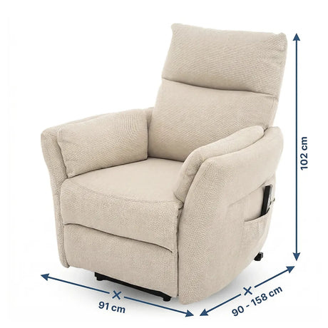 Medidas del Sillón elevador con estructura reforzada de acero y madera maciza que soporta hasta 120 kg de Dortomedical.