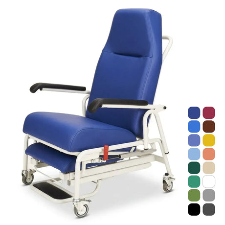 Sillón de tratamiento y traslado reclinable, diseñado para ofrecer el máximo confort en clínicas durante periodos prolongados de reposo disponible en múltiples colores dortomedical